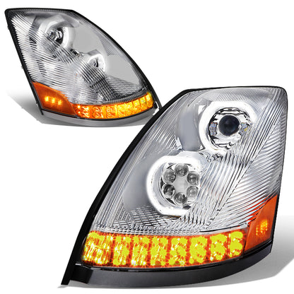 FAROS 04-18 VOLVO VN VNL 300 , 400 , 430 , 630 , 740 , 760 , 860 - LED - PROJECTOR - CHROME HOUSING - FULL LED LIGHTING