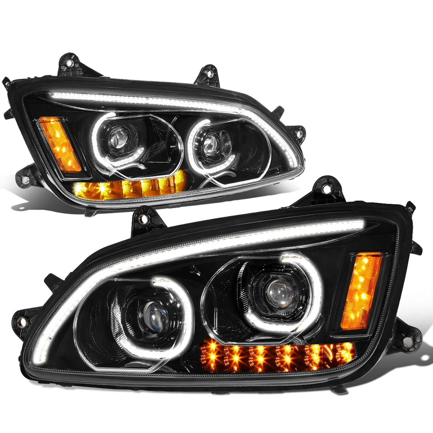 FAROS 08-19 KENWORTH T170 / 08-19 KENWORTH T270 / 16-19 KENWORTH T300 / 08-19 KENWORTH T370 / 08-18 KENWORTH T660 / 11-15 KENWORTH T700 - LED - PROJECTOR - BLACK HOUSING - FULL LED LIGHTING