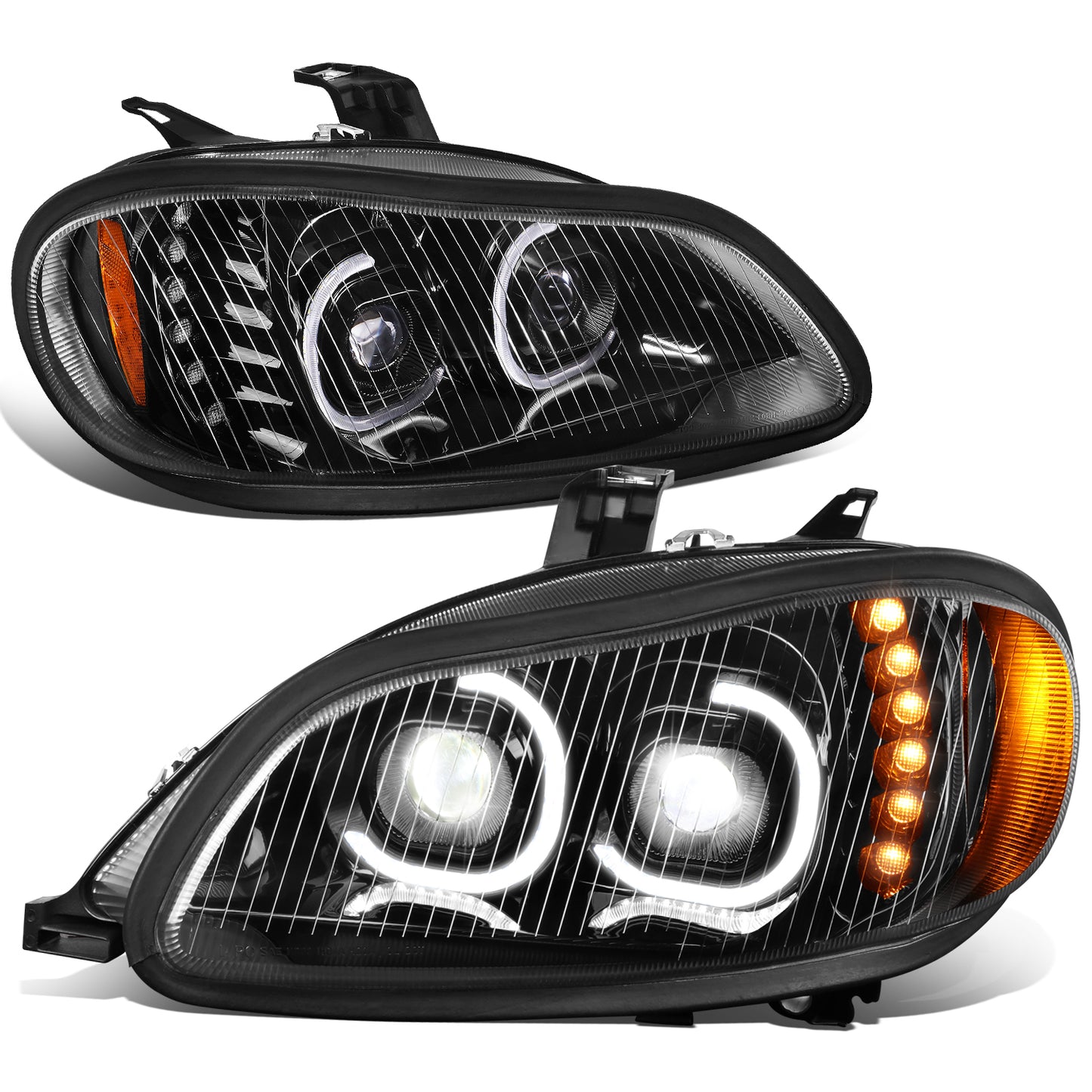 FAROS 04-12 FREIGHTLINER BUSINESS CLASS M2 / 03-19 FREIGHTLINER M2 106 / 03-19 FREIGHTLINER M2 112 - PROJECTOR - LED DRL - BLACK HOUSING - LED LOW BEAM / HIGH BEAM - LED TURN SIGNAL