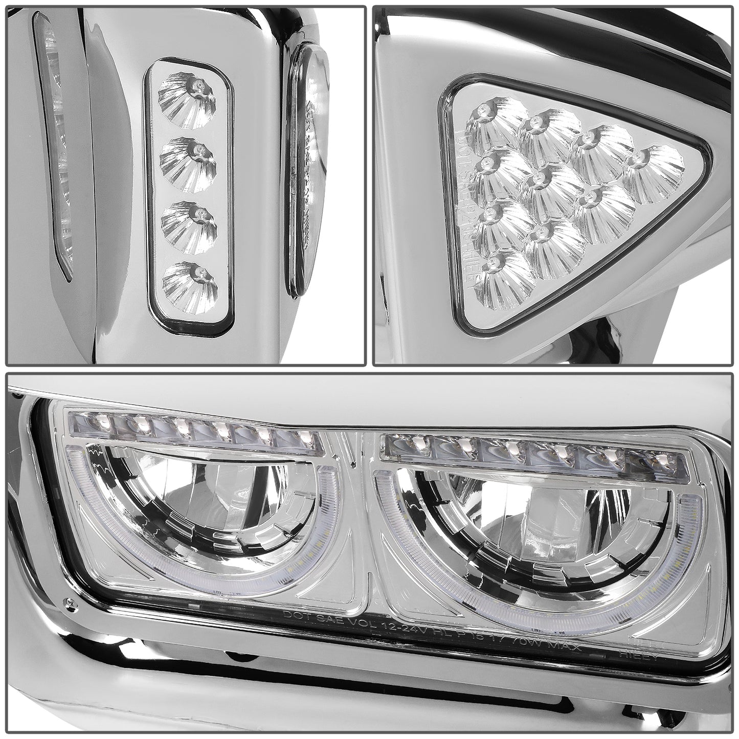FAROS 81-88 PETERBILT 359 / 87-07 PETERBILT 379 / 08-21 PETERBILT 389 - REQUIRES WIRING TO VEHICLES LIGHTING HARNESS - CHROME