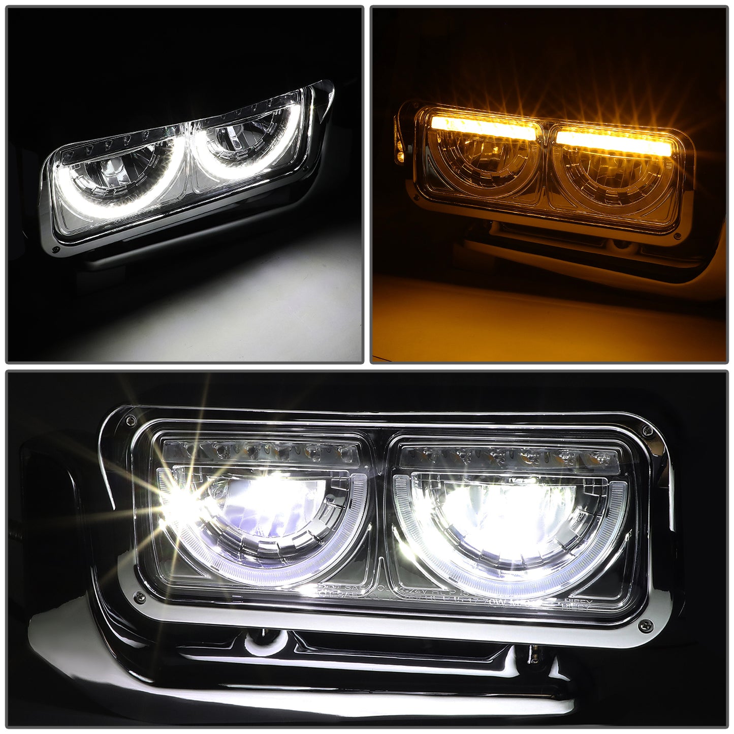 FAROS 81-88 PETERBILT 359 / 87-07 PETERBILT 379 / 08-21 PETERBILT 389 - REQUIRES WIRING TO VEHICLES LIGHTING HARNESS - CHROME