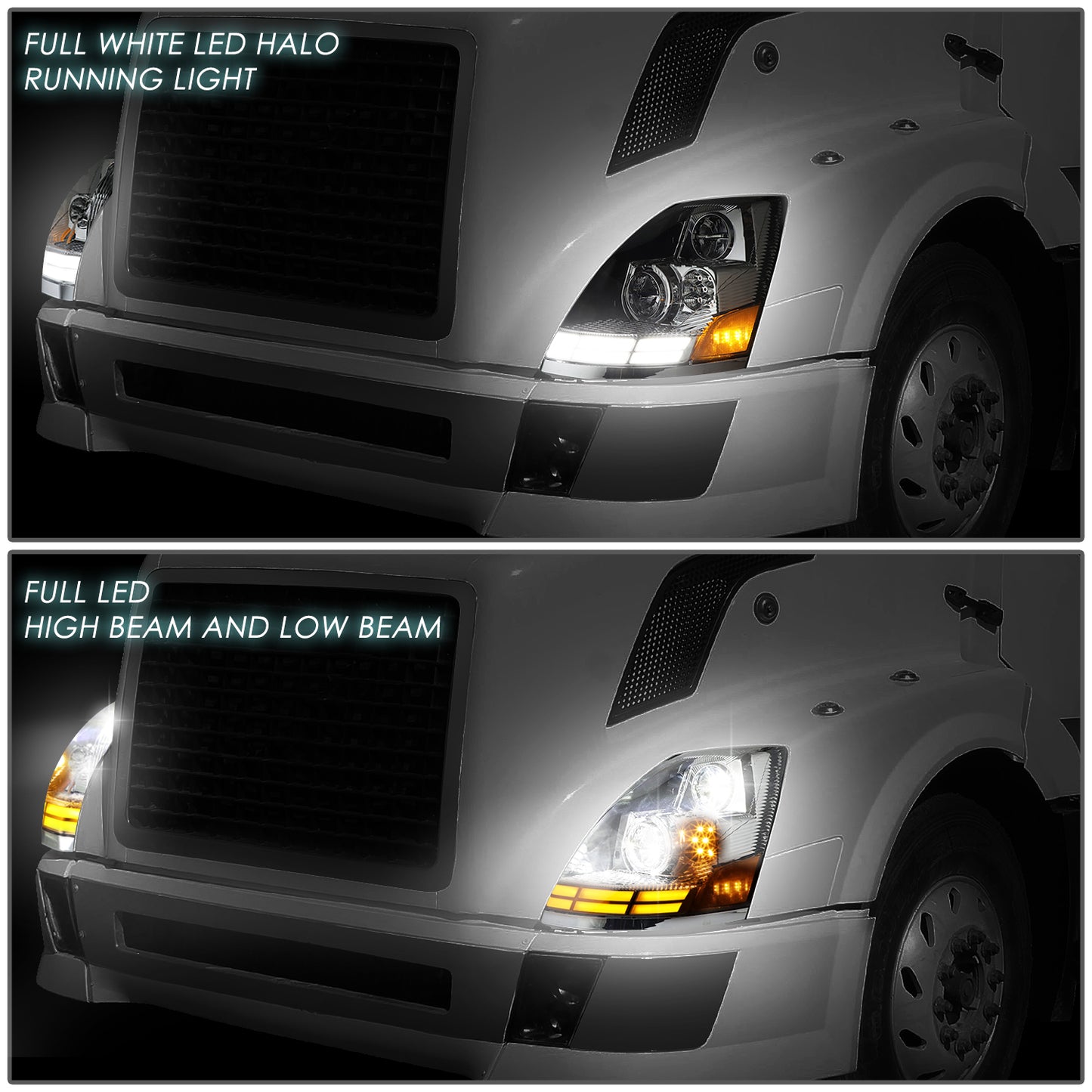 FAROS 03-17 VOLVO VN VNL VNM VNX MODEL TRUCKS - REFLECTOR HIGH / LOW WHITE AMBER LED SWITCHBACK - CHROME