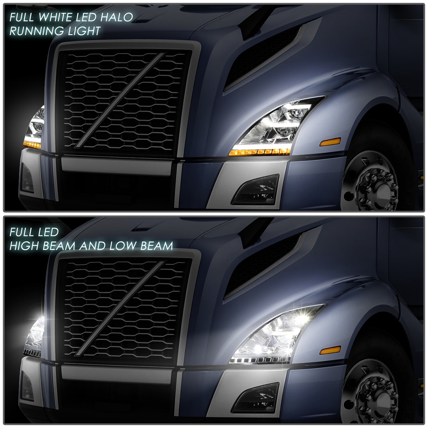 FAROS 18-21 VOLVO VNL, VNL 300, VNL 400, VNL 740, VNL 760, VNL 860 / 18-21 VOLVO VNR, VNR 300, VNR 400, VNR 640 - REFLECTOR HIGH / LOW SEQUENTIAL CHASE LED - CHROME
