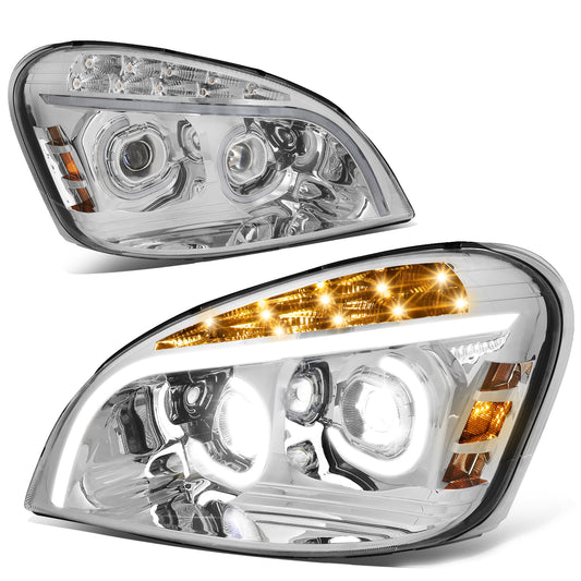 FAROS 08-17 FREIGHTLINER CASCADIA - MARKER & TURN SIGNAL LIGHTS NEED TO BE WIRED INTO EXISTING LIGHTING HARNESS - FULL LED C-HALO PROJECTORS WITH 3D LIGHT BAR - CHROME
