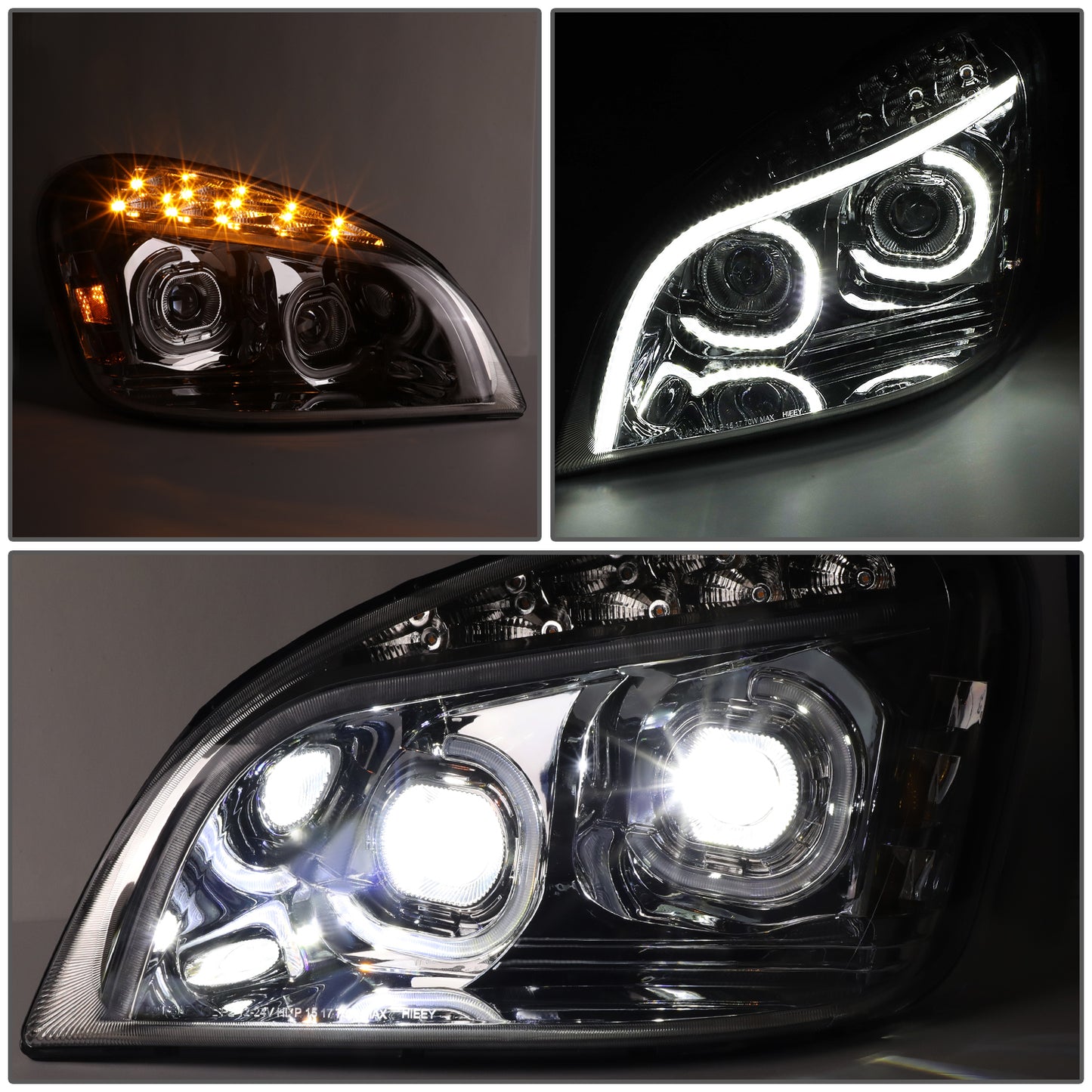 FAROS 08-17 FREIGHTLINER CASCADIA - MARKER & TURN SIGNAL LIGHTS NEED TO BE WIRED INTO EXISTING LIGHTING HARNESS - FULL LED C-HALO PROJECTORS WITH 3D LIGHT BAR - CHROME