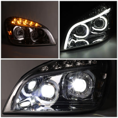 FAROS 08-17 FREIGHTLINER CASCADIA - MARKER & TURN SIGNAL LIGHTS NEED TO BE WIRED INTO EXISTING LIGHTING HARNESS - FULL LED C-HALO PROJECTORS WITH 3D LIGHT BAR - CHROME