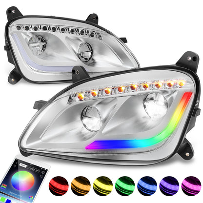 FAROS 13-20 PETERBILT 579 / 11-18 PETERBILT 587 - FULL LED RGB DRL SEQUENTIAL TURN SIGNAL - CHROME
