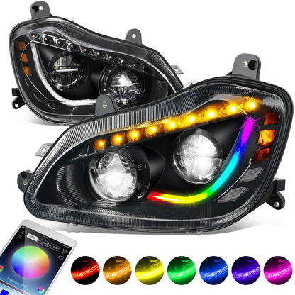 FAROS 13-21 KENWORTH T680 - FULL LED SEQUENTIAL TURN SIGNAL RGB RUNNING LIGHT - BLACK