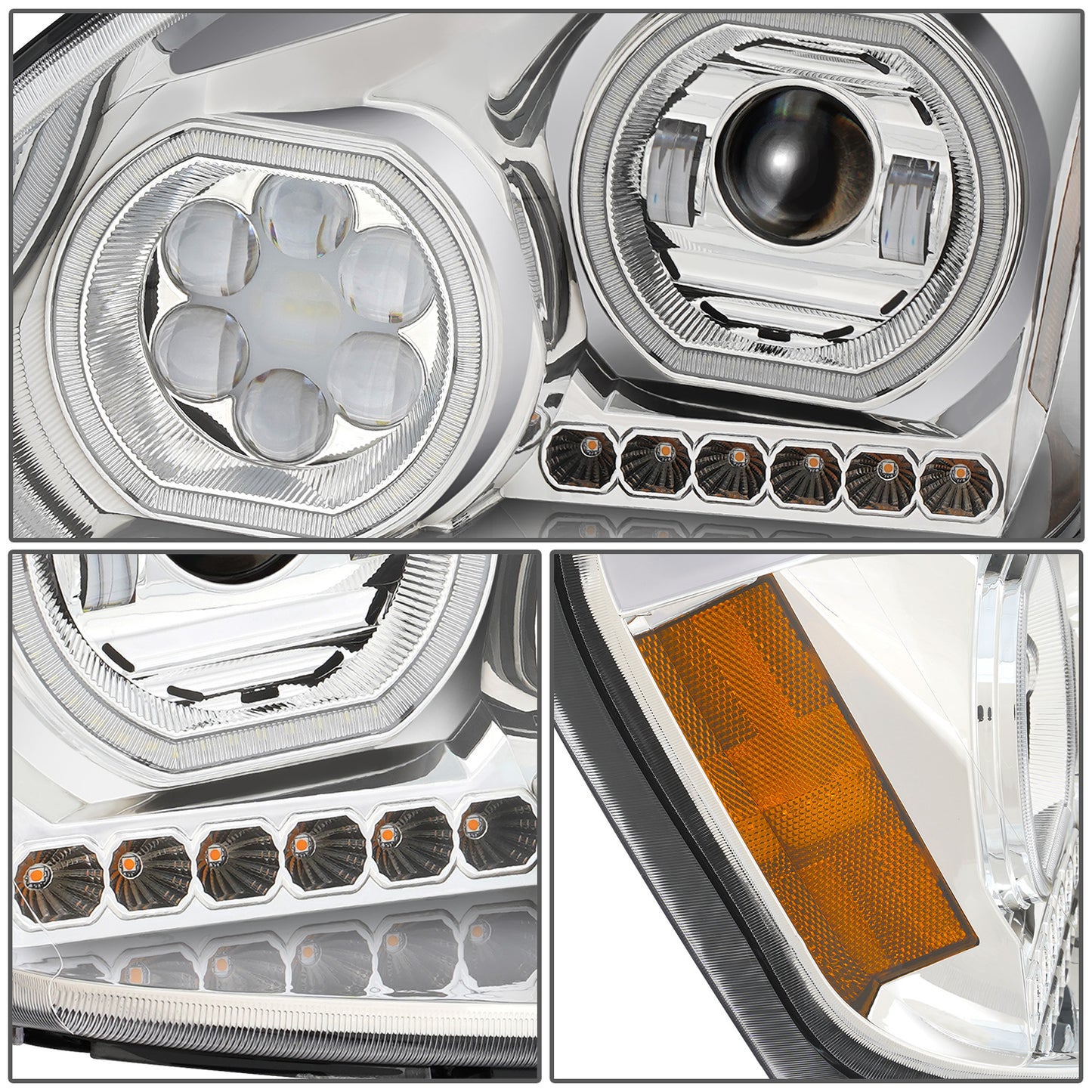 FAROS 08-17 FREIGHTLINER CASCADIA - FULL LED HALO PROJECTORS GATTLING BARREL RGB - CHROME