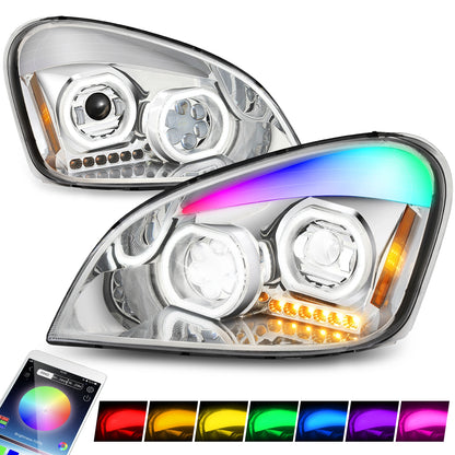 FAROS 08-17 FREIGHTLINER CASCADIA - FULL LED HALO PROJECTORS GATTLING BARREL RGB - CHROME