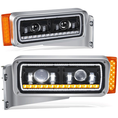 FAROS 81-88 PETERBILT 359 / 87-07 PETERBILT 379 / 08-21 PETERBILT 389 - FULL LED SEQUENTIAL CHASING TURN SIGNAL HEADLIGHT - BLACK
