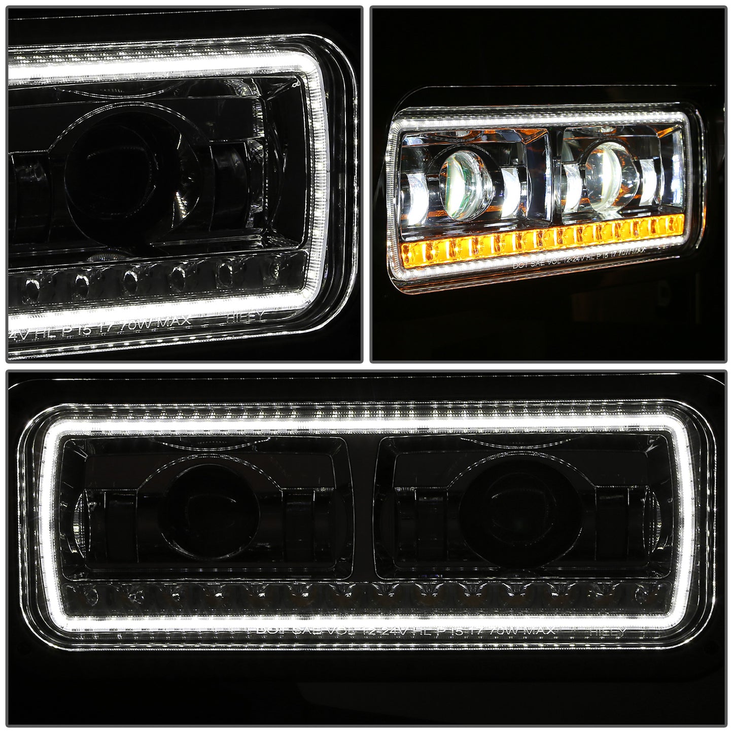 FAROS 81-88 PETERBILT 359 / 87-07 PETERBILT 379 / 08-21 PETERBILT 389 - FULL LED SEQUENTIAL CHASING TURN SIGNAL HEADLIGHT - CHROME