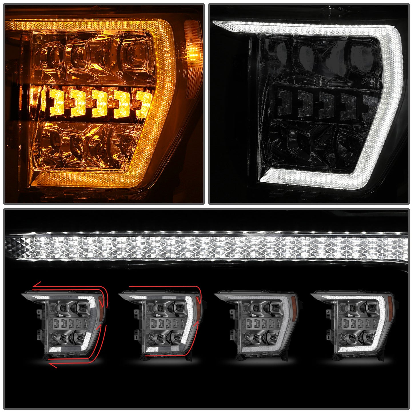 FAROS 21-23 FORD F-150 - FITS MODELS WITH HALOGEN HEADLIGHTS - WHITE 3D LIGHT BAR / SEQUENTIAL CHASE TURN SIGNAL - CHROME