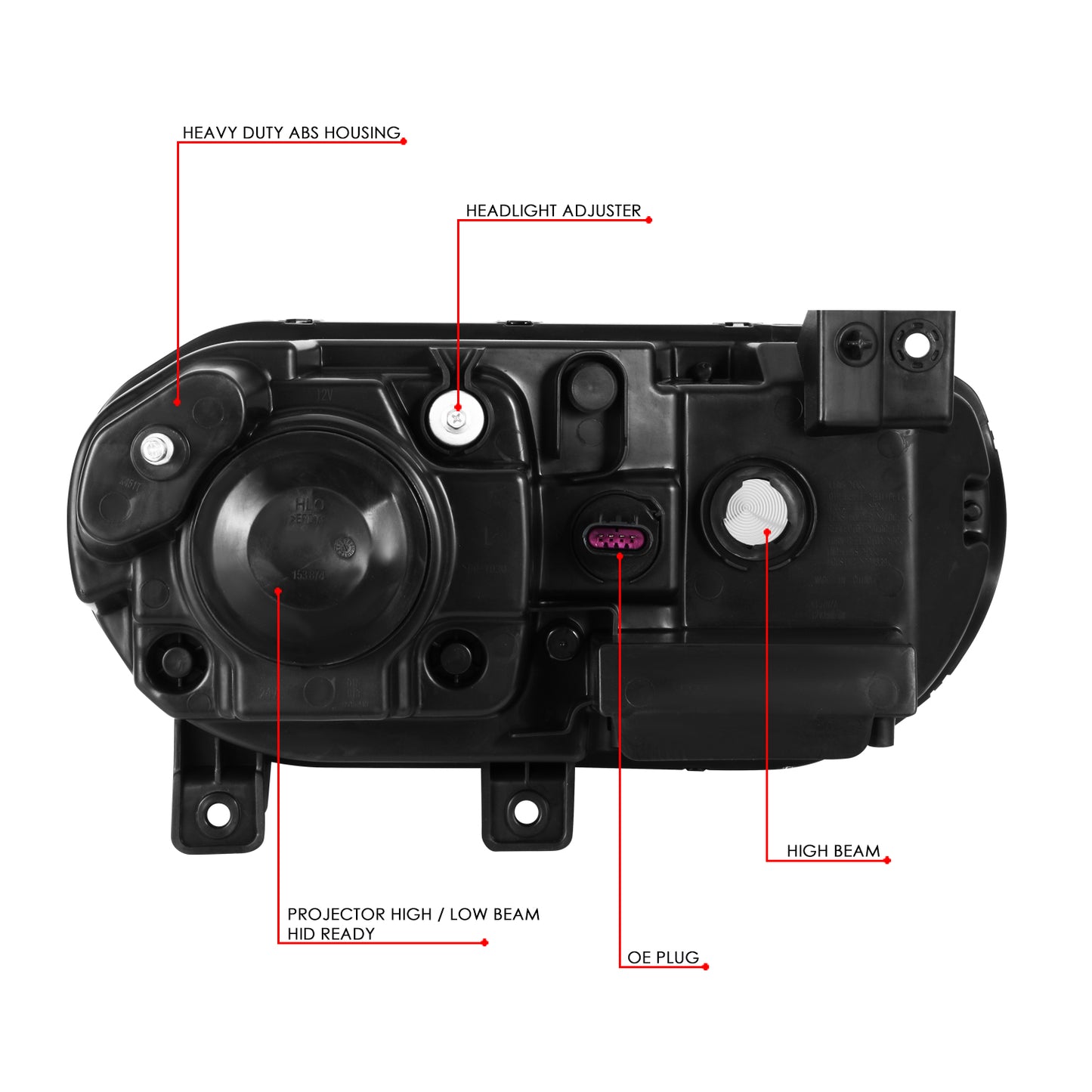FAROS 08-14 DODGE CHALLENGER - ONLY FITS MODELS WITH FACTORY EQUIPPED HID HEADLIGHTS - DOES NOT FIT MODELS WITH FACTORY EQUIPPED HALOGEN HEADLIGHTS - OE STYLE - D1S HIGH / LOW BEAM, 4157NA SIGNAL - BLACK