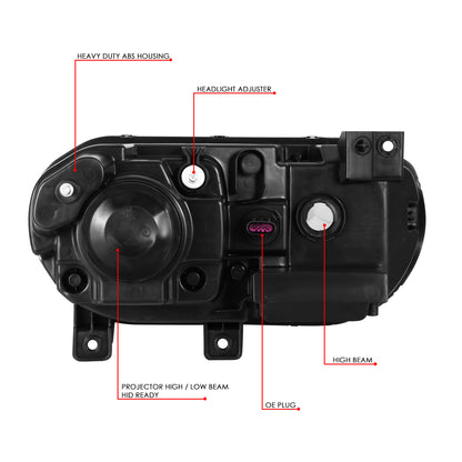 FAROS 08-14 DODGE CHALLENGER - ONLY FITS MODELS WITH FACTORY EQUIPPED HID HEADLIGHTS - DOES NOT FIT MODELS WITH FACTORY EQUIPPED HALOGEN HEADLIGHTS - OE STYLE - D1S HIGH / LOW BEAM, 4157NA SIGNAL - SMOKED