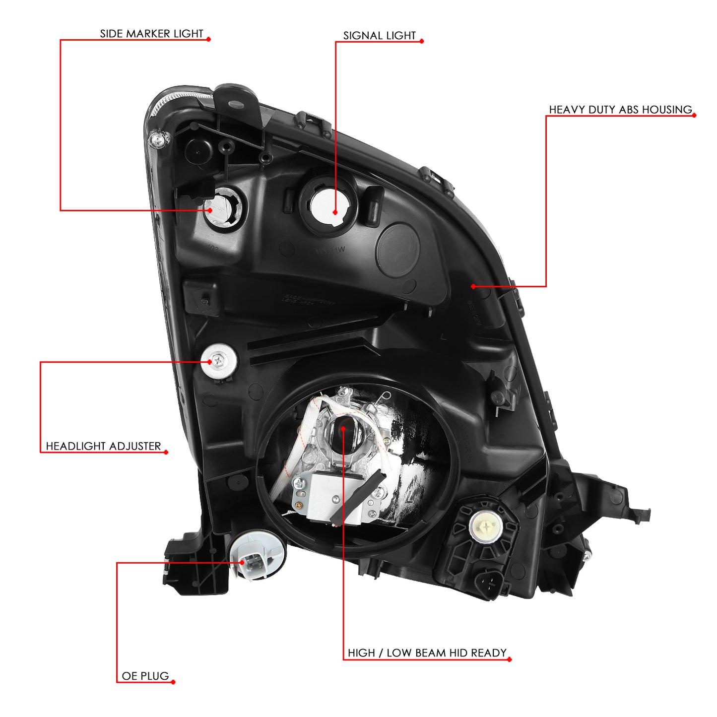 FAROS HID - 06-09 TOYOTA PRIUS - ONLY FITS MODELS WITH FACTORY HID/XENON HEADLIGHTS - DOES NOT FIT FACTORY HALOGEN HEADLIGHT MODELS - BLACK HOUSING / AMBER CORNER - D4R LOW/HIGH / 7440 SIGNAL / 7440 PARKING, 2825 SIDE MARKER