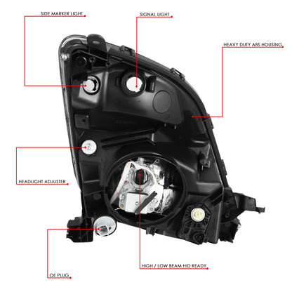 FAROS HID - 06-09 TOYOTA PRIUS - ONLY FITS MODELS WITH FACTORY HID/XENON HEADLIGHTS - DOES NOT FIT FACTORY HALOGEN HEADLIGHT MODELS - BLACK HOUSING / AMBER CORNER - D4R LOW/HIGH / 7440 SIGNAL / 7440 PARKING, 2825 SIDE MARKER