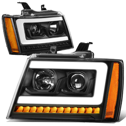 FAROS 07-13 CHEVY AVALANCHE, SUBURBAN 2500 / 07-14 CHEVY TAHOE, SUBURBAN 1500 - LED DRL - C-BAR - BLACK HOUSING / AMBER CORNER