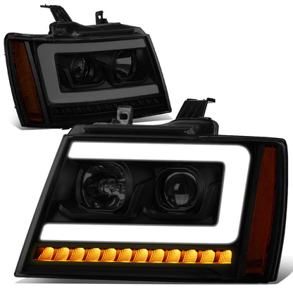 FAROS 07-13 CHEVY AVALANCHE, SUBURBAN 2500 / 07-14 CHEVY TAHOE, SUBURBAN 1500 - LED DRL - C-BAR - BLACK HOUSING / SMOKE LENS / AMBER CORNER