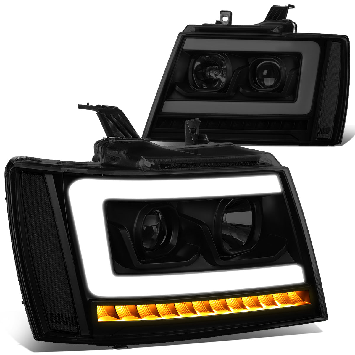 FAROS 07-13 CHEVY AVALANCHE, SUBURBAN 2500 / 07-14 CHEVY TAHOE, SUBURBAN 1500 - LED DRL - C-BAR - BLACK HOUSING / SMOKE LENS / CLEAR CORNER