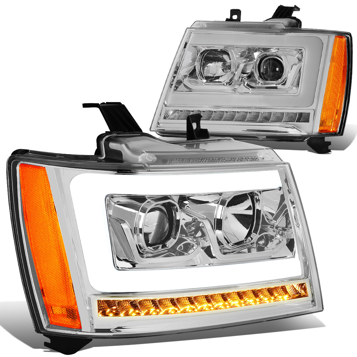 FAROS 07-13 CHEVY AVALANCHE, SUBURBAN 2500 / 07-14 CHEVY TAHOE, SUBURBAN 1500 - LED DRL - C-BAR - CHROME HOUSING / AMBER CORNER