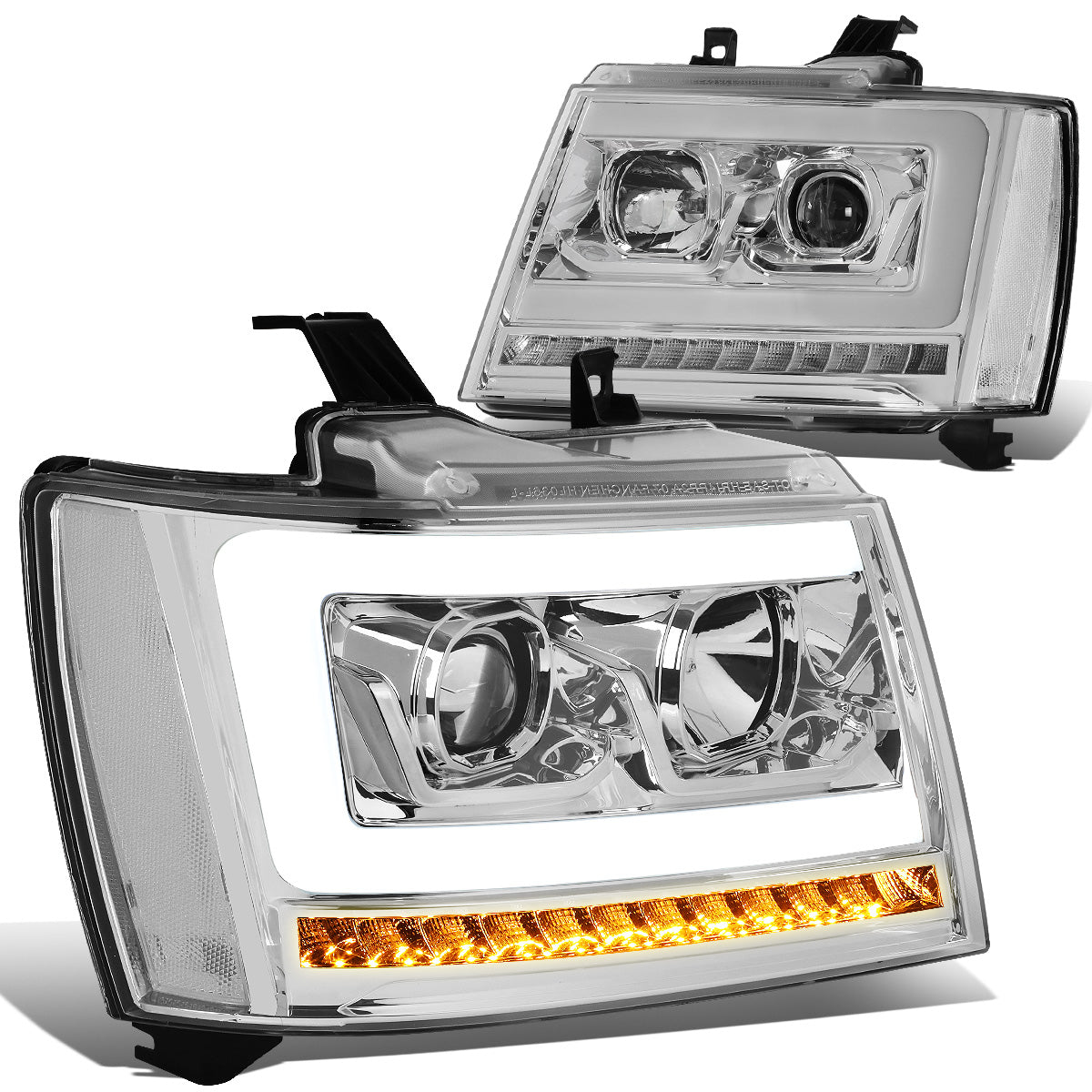 FAROS 07-13 CHEVY AVALANCHE, SUBURBAN 2500 / 07-14 CHEVY TAHOE, SUBURBAN 1500 - LED DRL - C-BAR - CHROME HOUSING / CLEAR CORNER