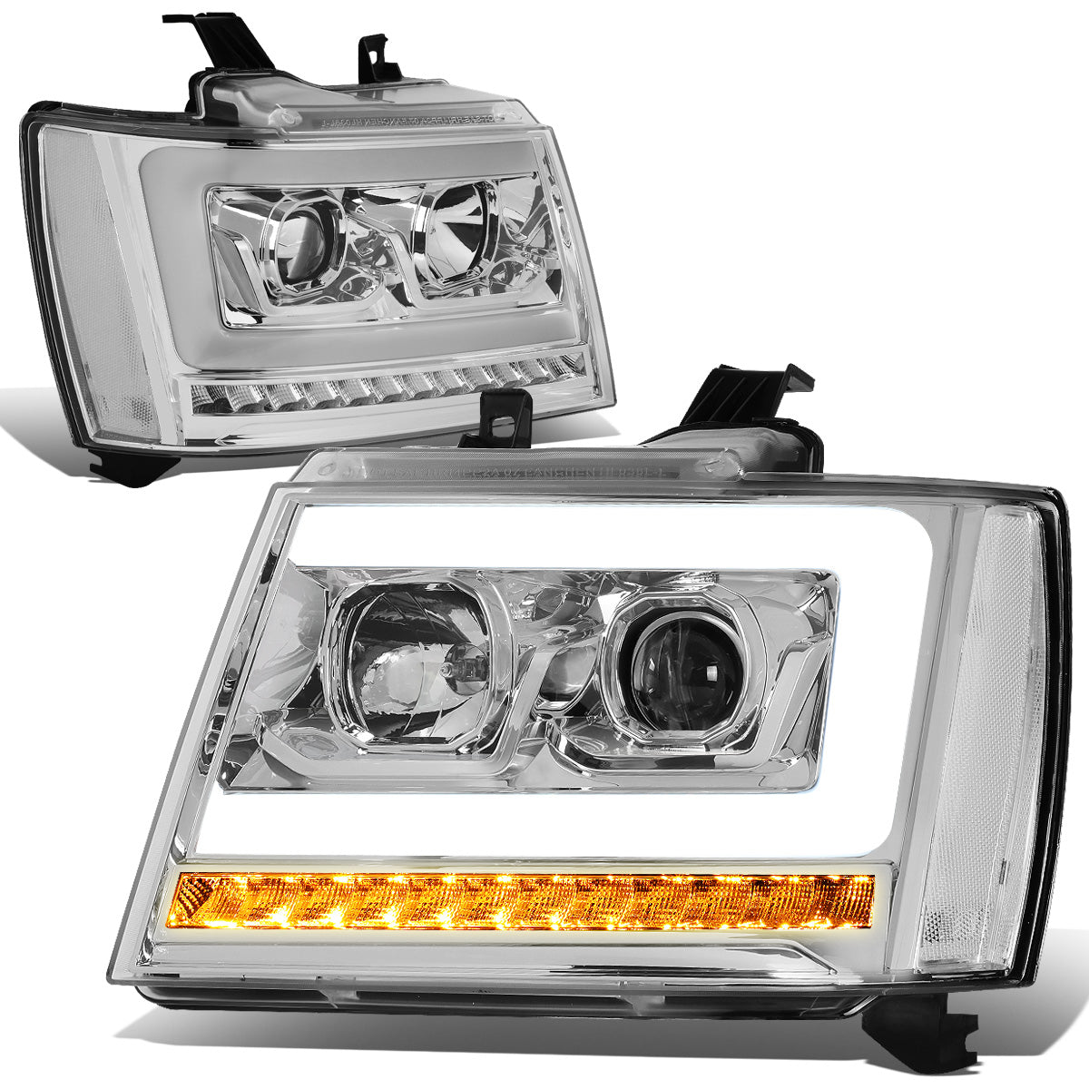 FAROS 07-13 CHEVY AVALANCHE, SUBURBAN 2500 / 07-14 CHEVY TAHOE, SUBURBAN 1500 - LED DRL - C-BAR - CHROME HOUSING / CLEAR CORNER
