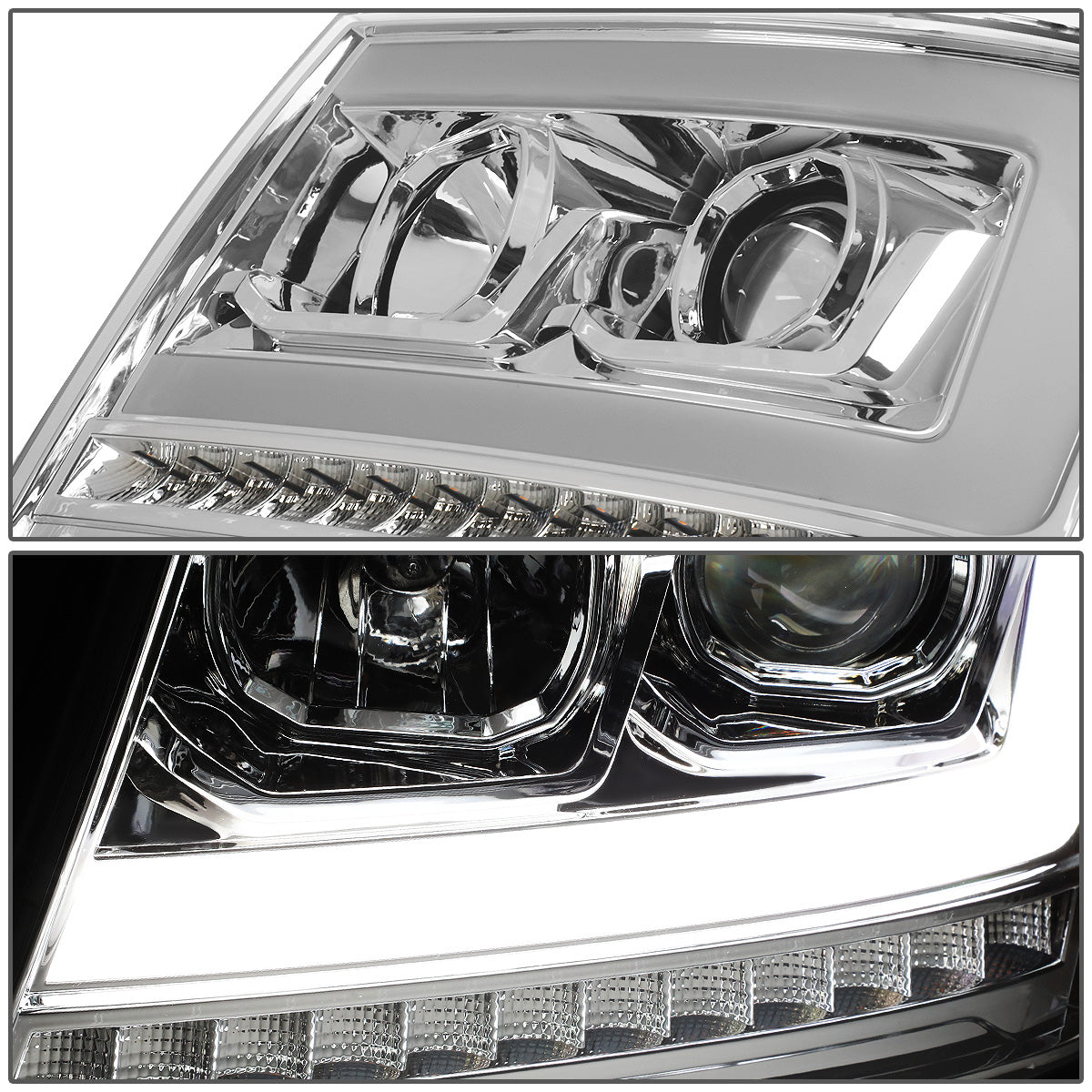 FAROS 07-13 CHEVY AVALANCHE, SUBURBAN 2500 / 07-14 CHEVY TAHOE, SUBURBAN 1500 - LED DRL - C-BAR - CHROME HOUSING / CLEAR CORNER