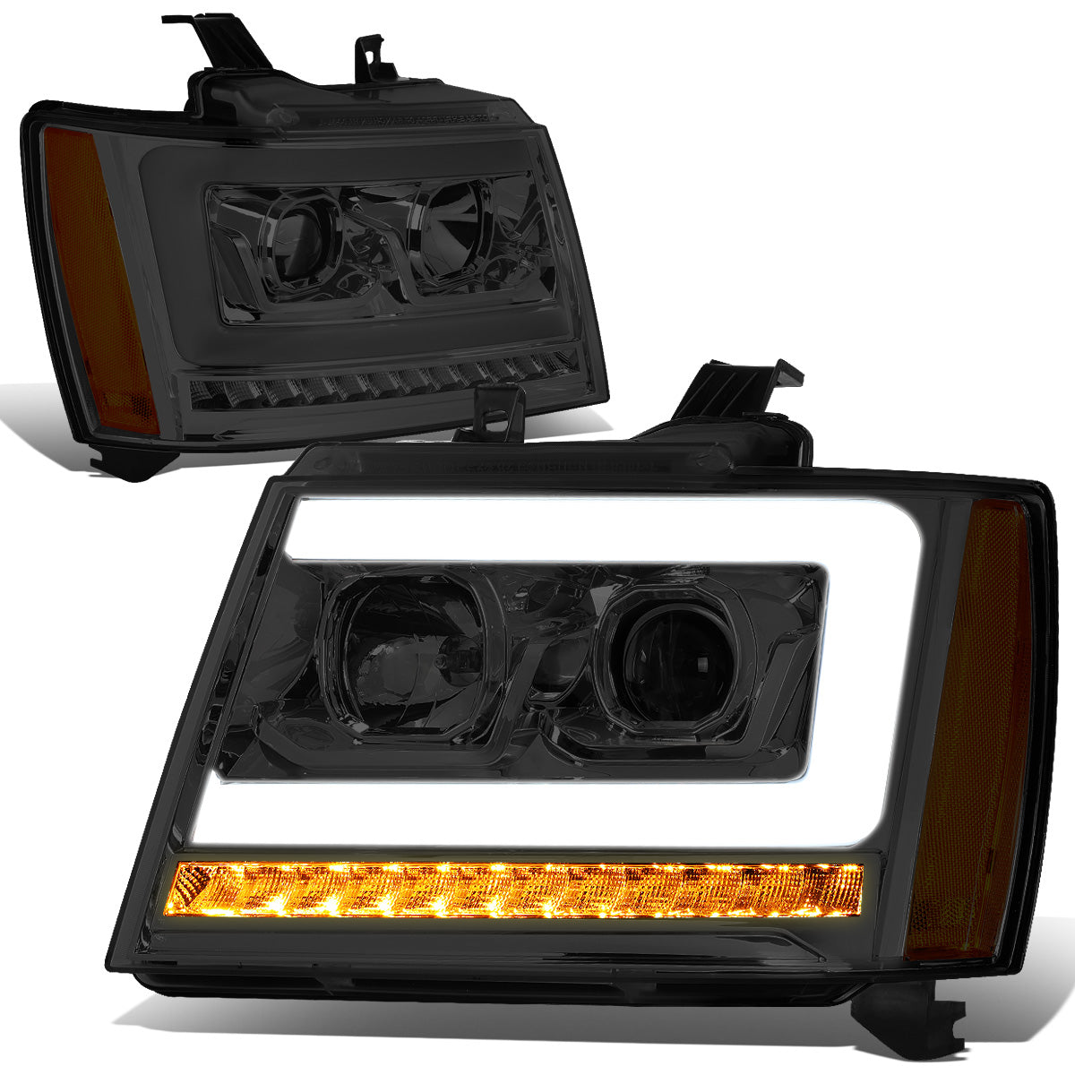 FAROS 07-13 CHEVY AVALANCHE, SUBURBAN 2500 / 07-14 CHEVY TAHOE, SUBURBAN 1500 - LED DRL - C-BAR - SMOKE HOUSING / AMBER CORNER