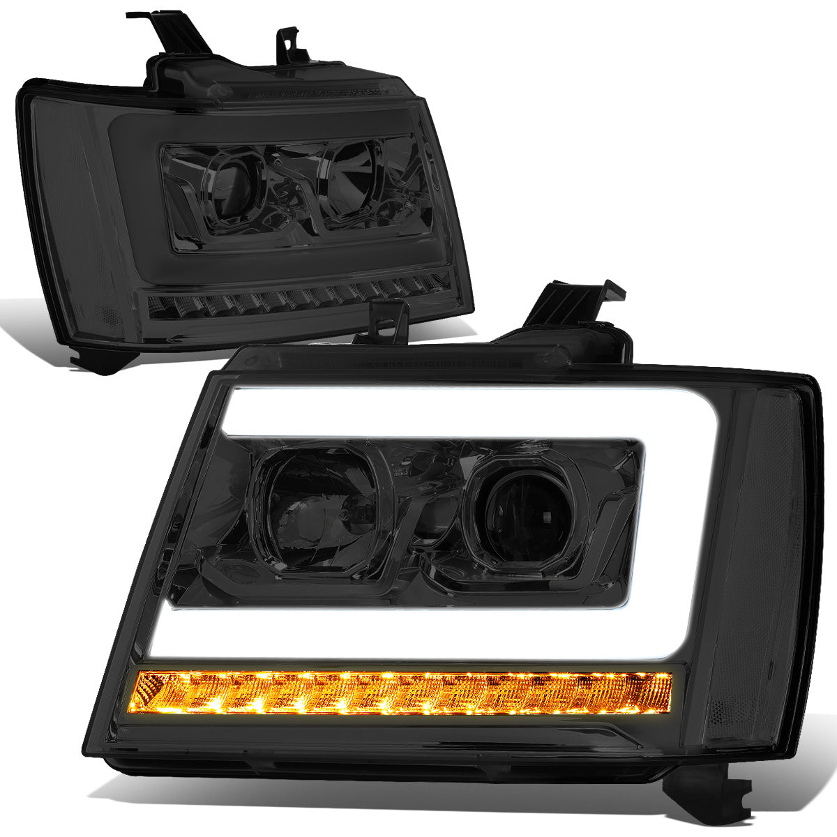 FAROS 07-13 CHEVY AVALANCHE, SUBURBAN 2500 / 07-14 CHEVY TAHOE, SUBURBAN 1500 - LED DRL - C-BAR - SMOKE HOUSING / CLEAR CORNER