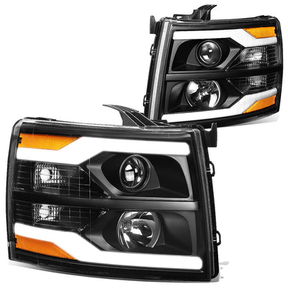 FAROS 07-13 CHEVY SILVERADO 1500 / 07-17 SILVERADO 2500, 3500 AND HD MODELS - DOES NOT FIT 2007 OLD BODY CLASSIC MODELS - LED DRL - DUAL LED - BLACK HOUSING / AMBER CORNER