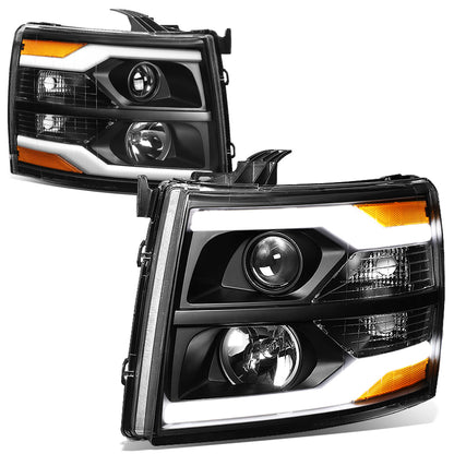 FAROS 07-13 CHEVY SILVERADO 1500 / 07-17 SILVERADO 2500, 3500 AND HD MODELS - DOES NOT FIT 2007 OLD BODY CLASSIC MODELS - LED DRL - DUAL LED - BLACK HOUSING / AMBER CORNER