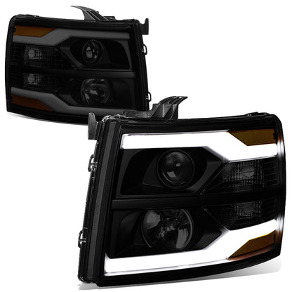 FAROS 07-13 CHEVY SILVERADO 1500 / 07-17 SILVERADO 2500, 3500 AND HD MODELS - DOES NOT FIT 2007 OLD BODY CLASSIC MODELS - LED DRL - DUAL LED - BLACK HOUSING / SMOKE LENS / AMBER CORNER