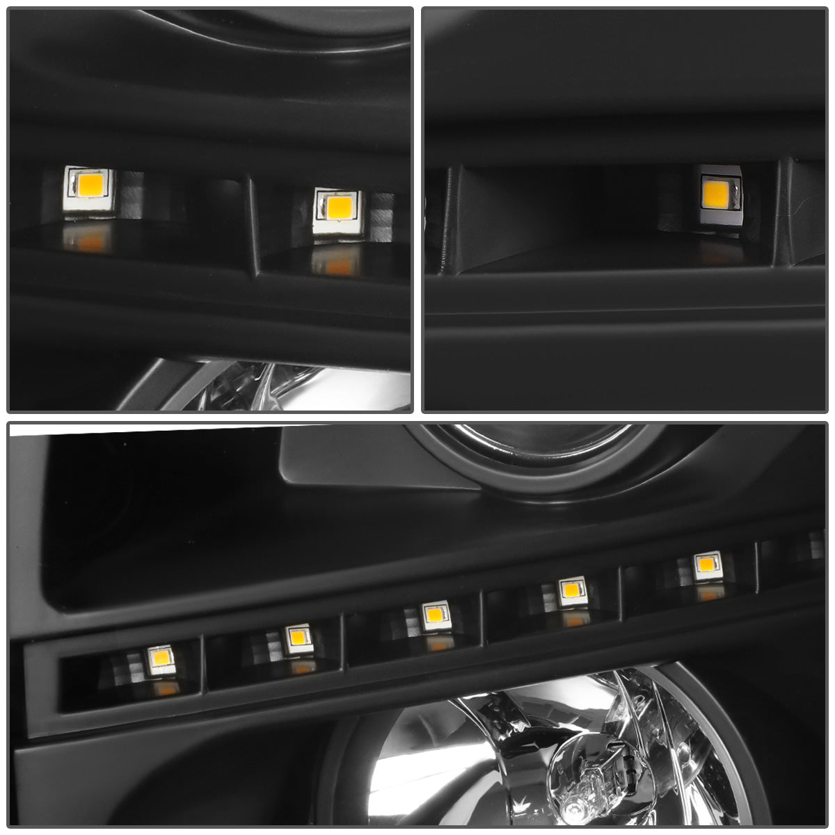 FAROS 07-13 CHEVY SILVERADO 1500 / 07-14 SILVERADO 2500, 3500 AND HD MODELS - DOES NOT FIT 2007 OLD BODY CLASSIC MODELS - LED DRL - SEQUENTIAL TURN SIGNAL - C-BAR - BLACK HOUSING / CLEAR CORNER