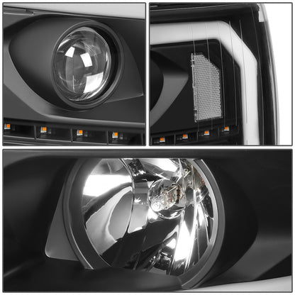 FAROS 07-13 CHEVY SILVERADO 1500 / 07-14 SILVERADO 2500, 3500 AND HD MODELS - DOES NOT FIT 2007 OLD BODY CLASSIC MODELS - LED DRL - SEQUENTIAL TURN SIGNAL - C-BAR - BLACK HOUSING / CLEAR CORNER