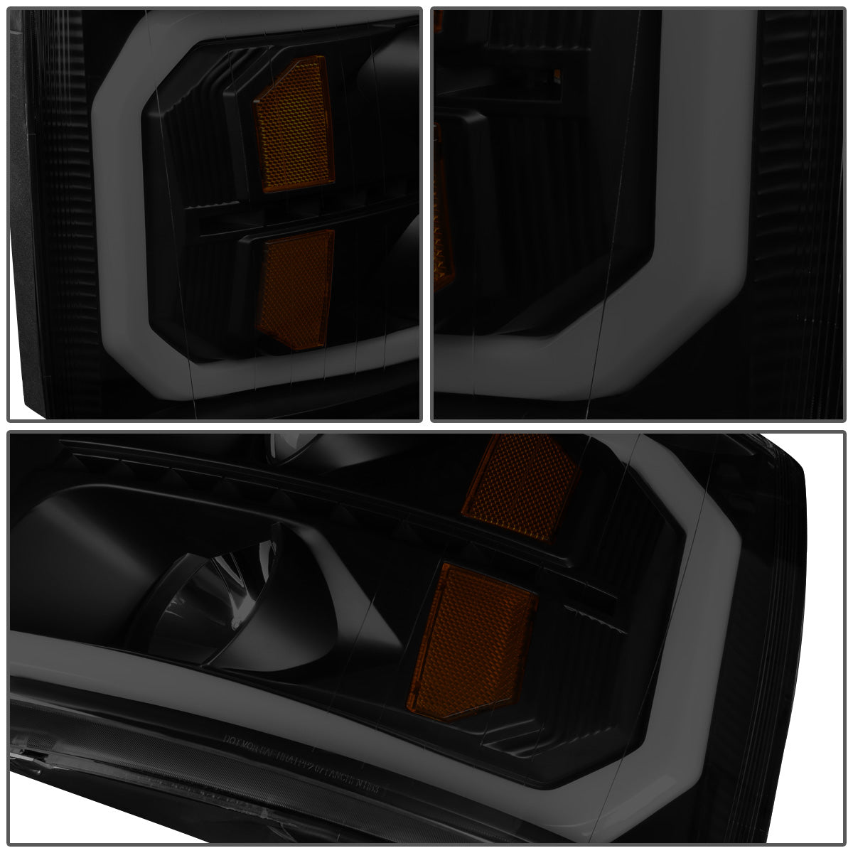 FAROS 07-13 CHEVY SILVERADO 1500 / 07-14 SILVERADO 2500, 3500 AND HD MODELS - DOES NOT FIT 2007 OLD BODY CLASSIC MODELS - LED DRL - SEQUENTIAL TURN SIGNAL - C-BAR - BLACK HOUSING / SMOKE LENS / AMBER CORNER