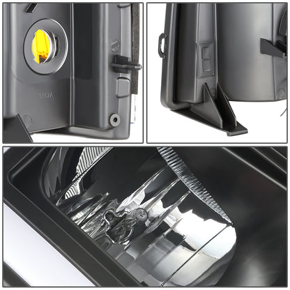 FAROS 07-13 CHEVY SILVERADO 1500 / 07-14 SILVERADO 2500 HD, 3500 - DOES NOT FIT 2007 OLD BODY CLASSIC MODELS - FITS MODELS WITH HALOGEN HEADLIGHTS ONLY - RECTANGLE LED DRL - BLACK HOUSING / AMBER CORNER