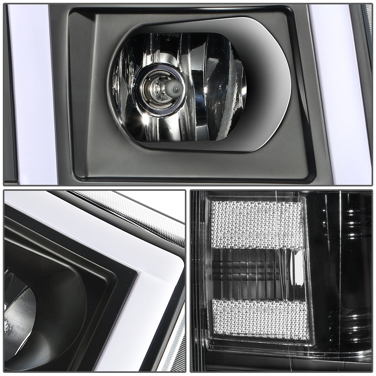 FAROS 07-13 CHEVY SILVERADO 1500 / 07-14 SILVERADO 2500 HD, 3500 - DOES NOT FIT 2007 OLD BODY CLASSIC MODELS - FITS MODELS WITH HALOGEN HEADLIGHTS ONLY - RECTANGLE LED DRL - BLACK HOUSING / CLEAR CORNER