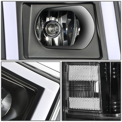 FAROS 07-13 CHEVY SILVERADO 1500 / 07-14 SILVERADO 2500 HD, 3500 - DOES NOT FIT 2007 OLD BODY CLASSIC MODELS - FITS MODELS WITH HALOGEN HEADLIGHTS ONLY - RECTANGLE LED DRL - BLACK HOUSING / CLEAR CORNER