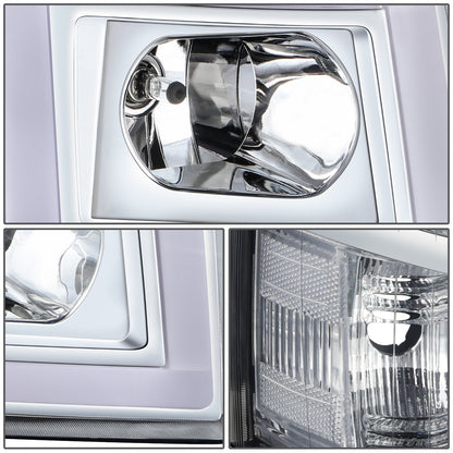 FAROS 07-13 CHEVY SILVERADO 1500 / 07-14 SILVERADO 2500 HD, 3500 - DOES NOT FIT 2007 OLD BODY CLASSIC MODELS - FITS MODELS WITH HALOGEN HEADLIGHTS ONLY - RECTANGLE LED DRL - CHROME HOUSING / CLEAR CORNER