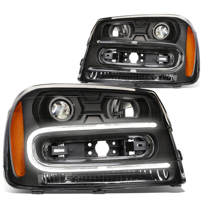 FAROS 02-06 CHEVY TRAILBLAZER EXT / 02-09 CHEVY TRAILBLAZER - 4DR - LED DRL - OE - BLACK HOUSING / AMBER CORNER