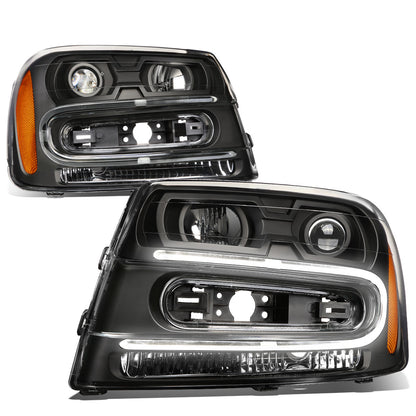 FAROS 02-06 CHEVY TRAILBLAZER EXT / 02-09 CHEVY TRAILBLAZER - 4DR - LED DRL - OE - BLACK HOUSING / AMBER CORNER