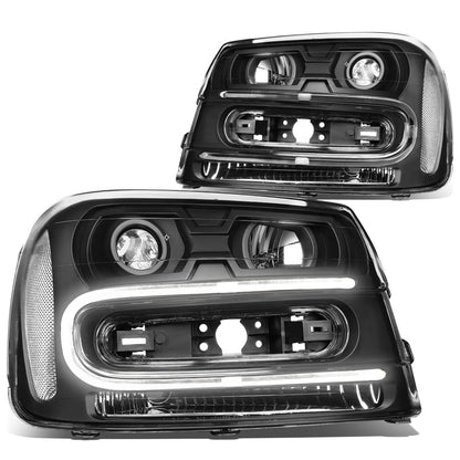 FAROS 02-06 CHEVY TRAILBLAZER EXT / 02-09 CHEVY TRAILBLAZER - 4DR - LED DRL - OE - BLACK HOUSING / CLEAR CORNER