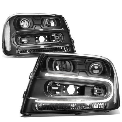 FAROS 02-06 CHEVY TRAILBLAZER EXT / 02-09 CHEVY TRAILBLAZER - 4DR - LED DRL - OE - BLACK HOUSING / CLEAR CORNER