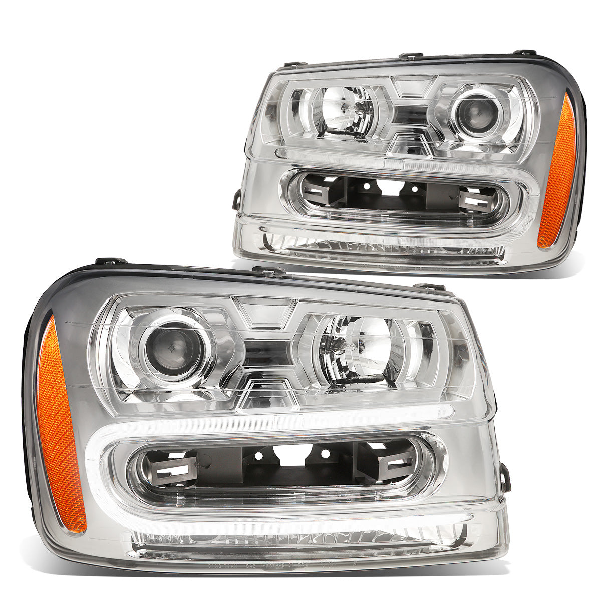 FAROS 02-06 CHEVY TRAILBLAZER EXT / 02-09 CHEVY TRAILBLAZER - 4DR - LED DRL - OE - CHROME HOUSING / AMBER CORNER