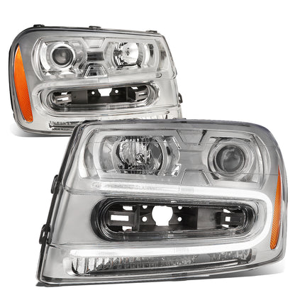 FAROS 02-06 CHEVY TRAILBLAZER EXT / 02-09 CHEVY TRAILBLAZER - 4DR - LED DRL - OE - CHROME HOUSING / AMBER CORNER
