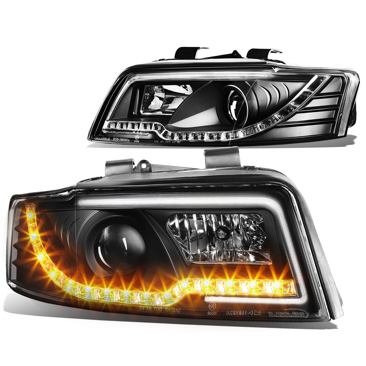 FAROS 02-05 AUDI A4 B6, A4 B6 QUATTRO / 04-05 AUDI S4 B6, A4 B6 QUATTRO - LED DRL - 4DR - DOES NOT FIT CABRIOLET MODELS - DOES NOT FIT MODELS WITH OEM XENON HID HEADLIGHTS - ONLY FITS SEDAN / WAGON MODELS WITH OEM HEADLIGHTS - BLACK HOUSING / CLEAR LENS