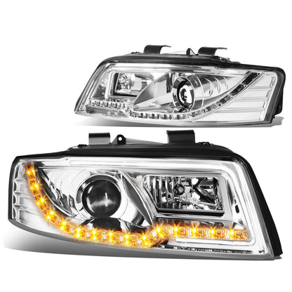 FAROS 02-05 AUDI A4 B6, A4 B6 QUATTRO / 04-05 AUDI S4 B6, A4 B6 QUATTRO - LED DRL - 4DR - DOES NOT FIT CABRIOLET MODELS - DOES NOT FIT MODELS WITH OEM XENON HID HEADLIGHTS - ONLY FITS SEDAN / WAGON MODELS WITH OEM HEADLIGHTS - CHROME HOUSING / CLEAR LENS