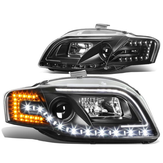 FAROS 06-08 AUDI A4, A4 QUATTRO, S4 - FOR 2005 MODELS, ONLY FITS NEW BODY - FITS SEDAN / WAGON MODELS WITH HALOGEN HEADLIGHTS ONLY -  DOES NOT FIT CABRIO AND CABRIOLET MODELS - LED DRL - HALO PROJECTOR - BLACK HOUSING / CLEAR LENS / AMBER SIGNAL