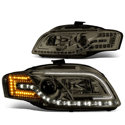FAROS 06-08 AUDI A4, A4 QUATTRO, S4 - FOR 2005 MODELS, ONLY FITS NEW BODY - FITS SEDAN / WAGON MODELS WITH HALOGEN HEADLIGHTS ONLY -  DOES NOT FIT CABRIO AND CABRIOLET MODELS - LED DRL - HALO PROJECTOR - SMOKE HOUSING / AMBER SIGNAL